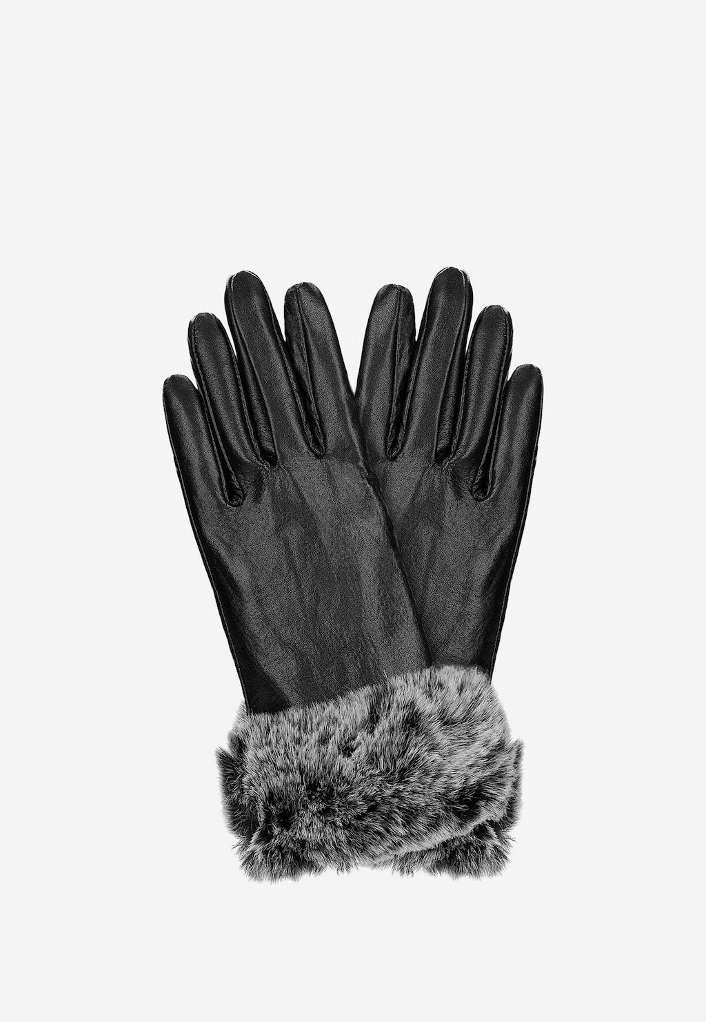 Czarne skórzane rękawiczki damskie z futerkiem 98126-51 Widok 3