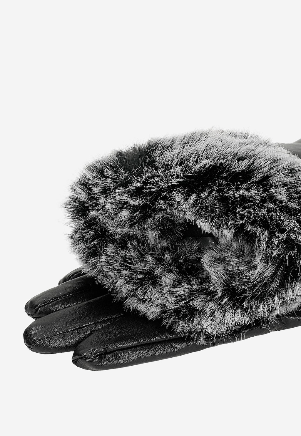 Czarne skórzane rękawiczki damskie z futerkiem 98126-51 Widok 4