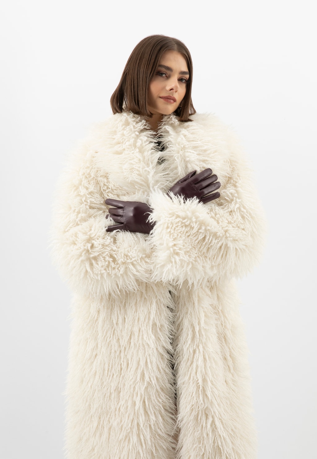 Bordové kožené dámské dotykové rukavice na smartphone 98127-55 Widok 5