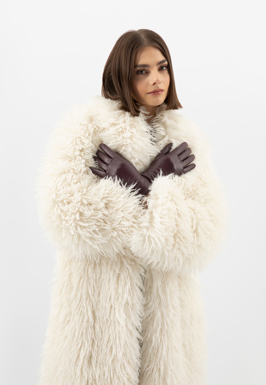 Bordové kožené dámské dotykové rukavice na smartphone 98127-55 Widok 1