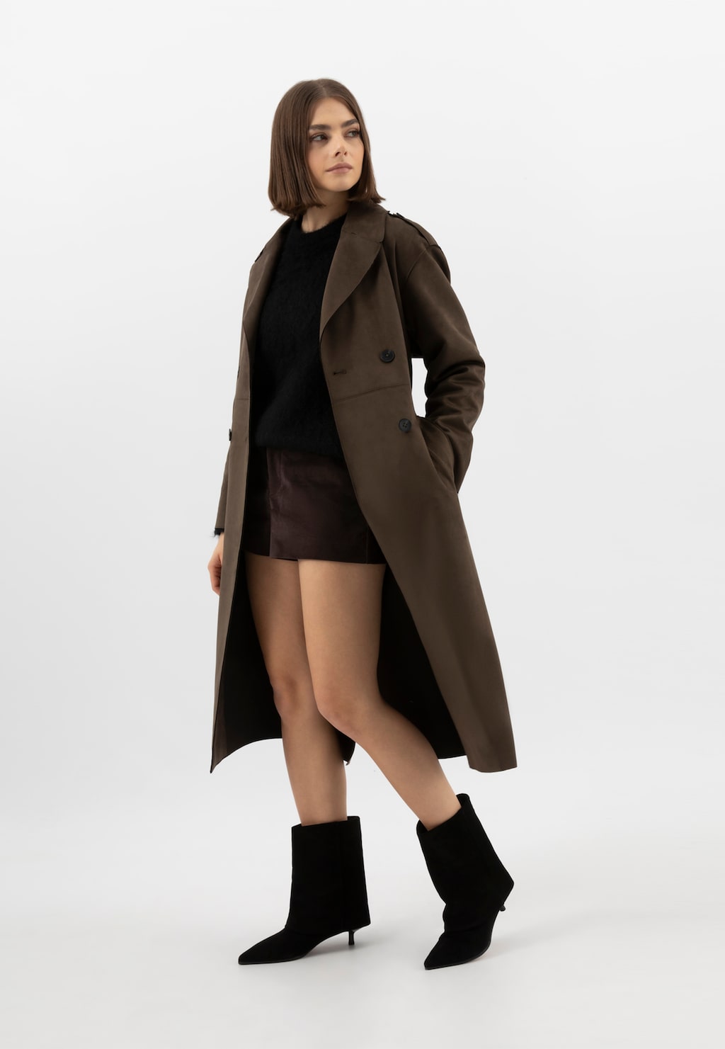 Czarne botki damskie z dwoiny welurowej 55345-61 Widok 1