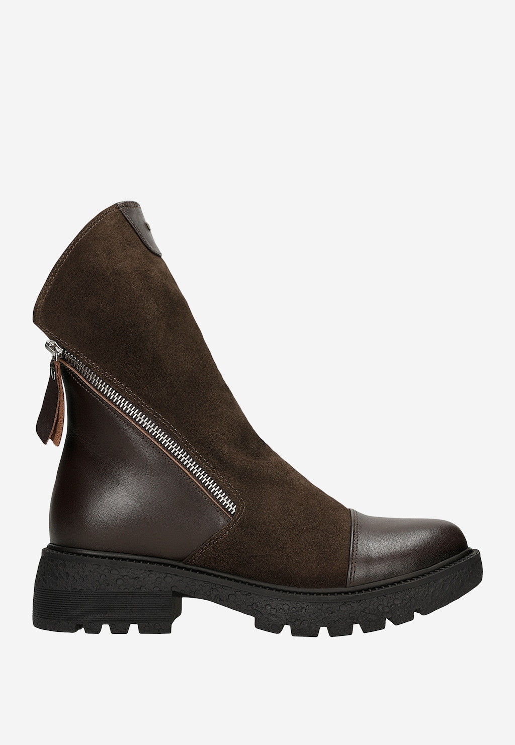 Brązowe botki z łączonych skór z zamkiem po boku 55246-72 Widok 2
