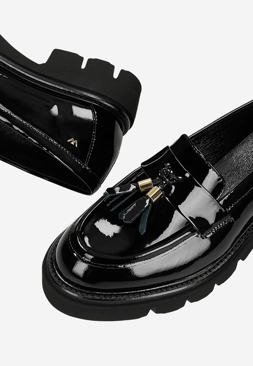 Čierne lakované mokasíny so zdobným strapcami 46364-31 Widok 7
