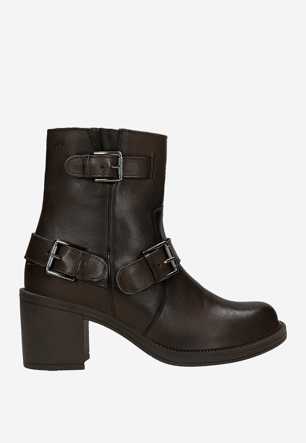 Brązowe botki na obcasie w stylu bikerów 55339-52 Widok 2