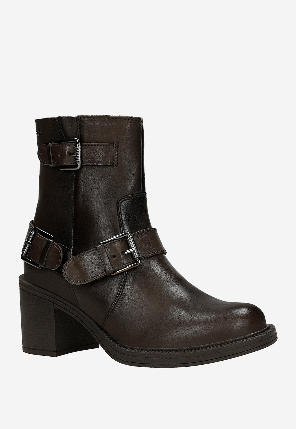 Brązowe botki na obcasie w stylu bikerów 55339-52 Widok 3