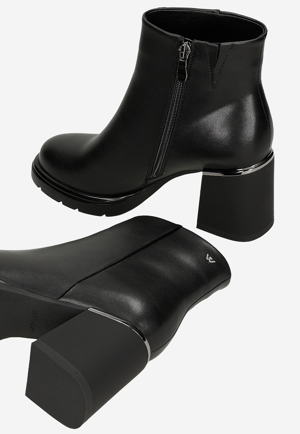 Czarne skórzane botki damskie na szerokim słupku 55340-51 Widok 7