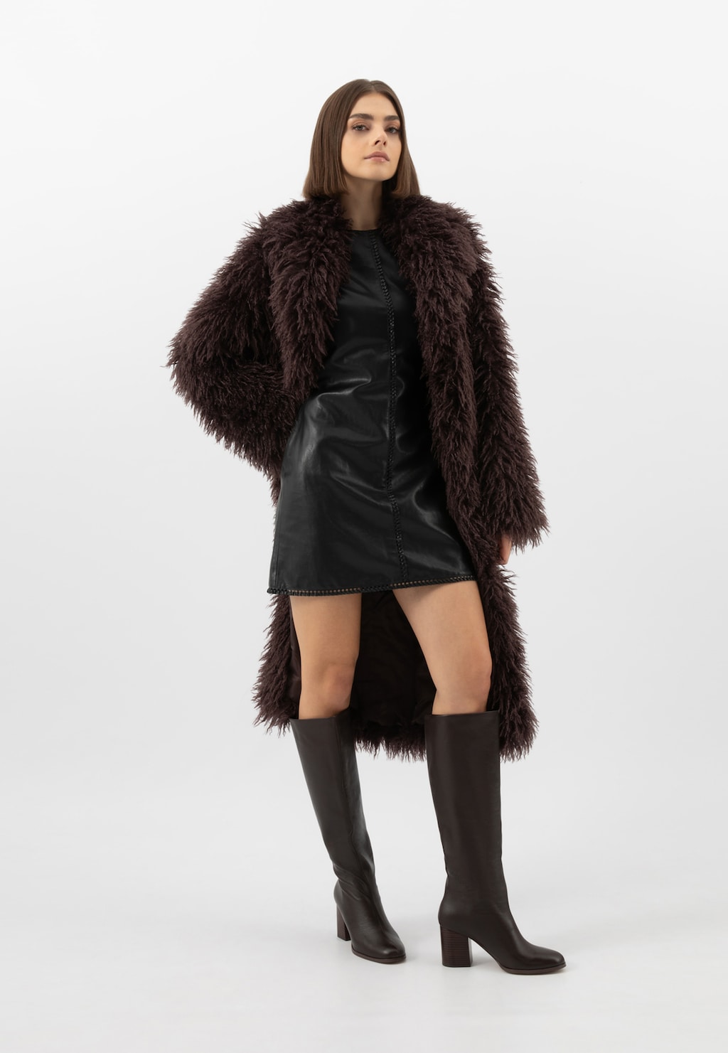 Czekoladowe skórzane kozaki damskie na słupku 71136-52 Widok 7