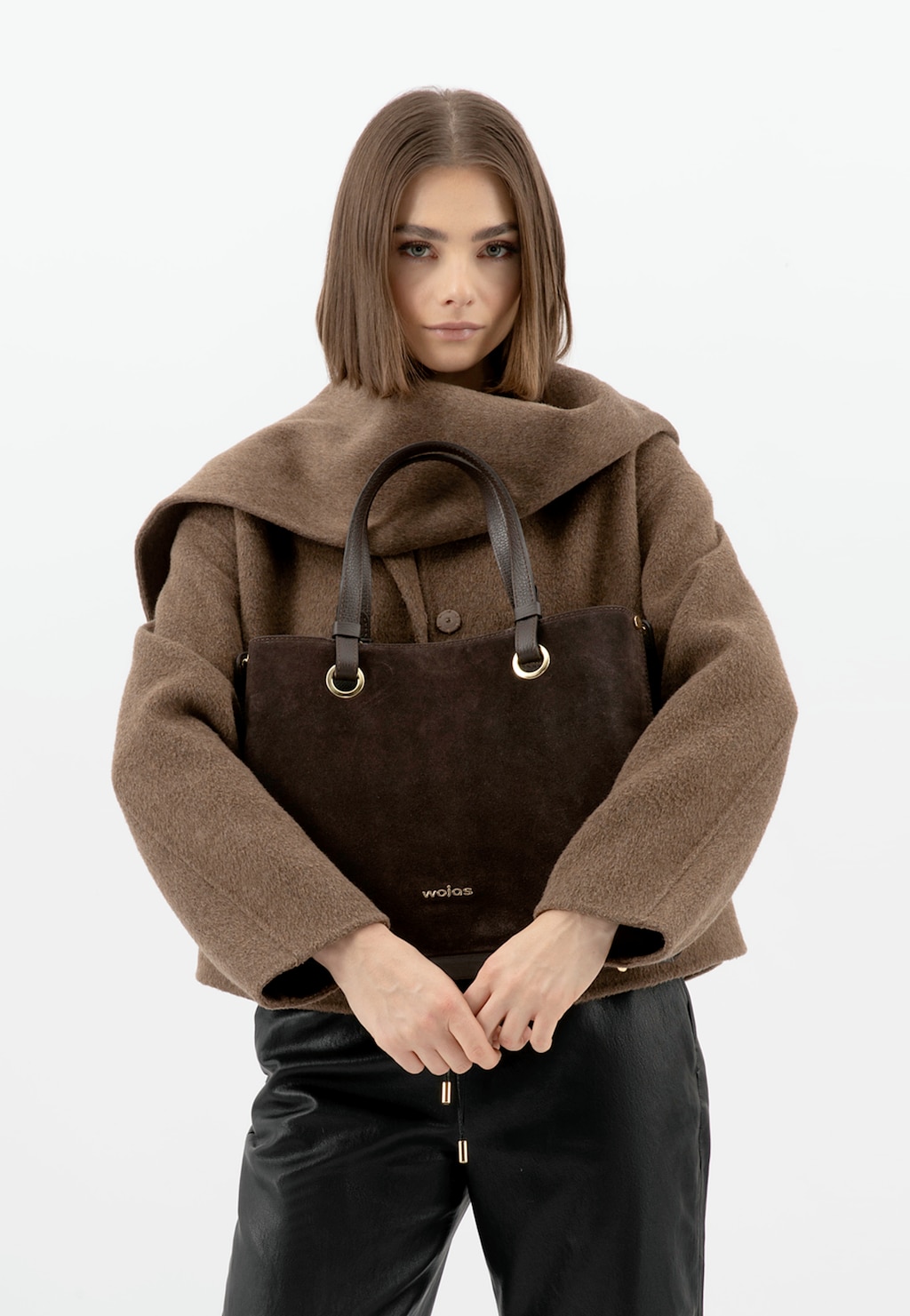 Veľká tmavohnedá dámska kabelka z velúrovej useňoviny 80427-72 Widok 1