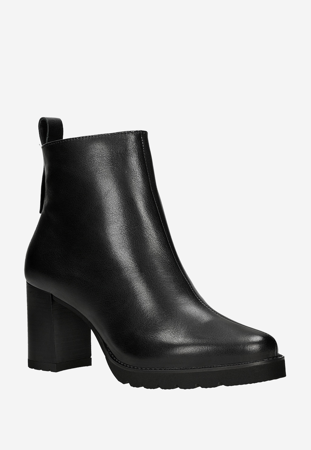 Czarne skórzane botki na słupku 55333-51 Widok 3