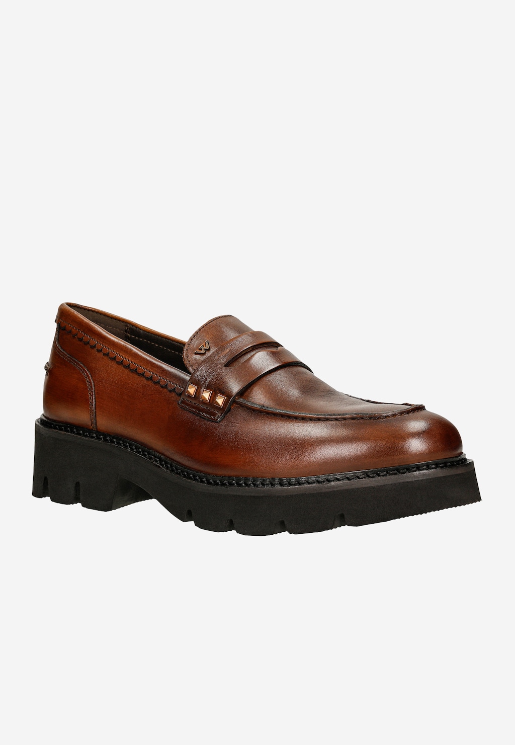 Brązowe skórzane mokasyny damskie z ozdobnymi ćwiekami 46369-52 Widok 3