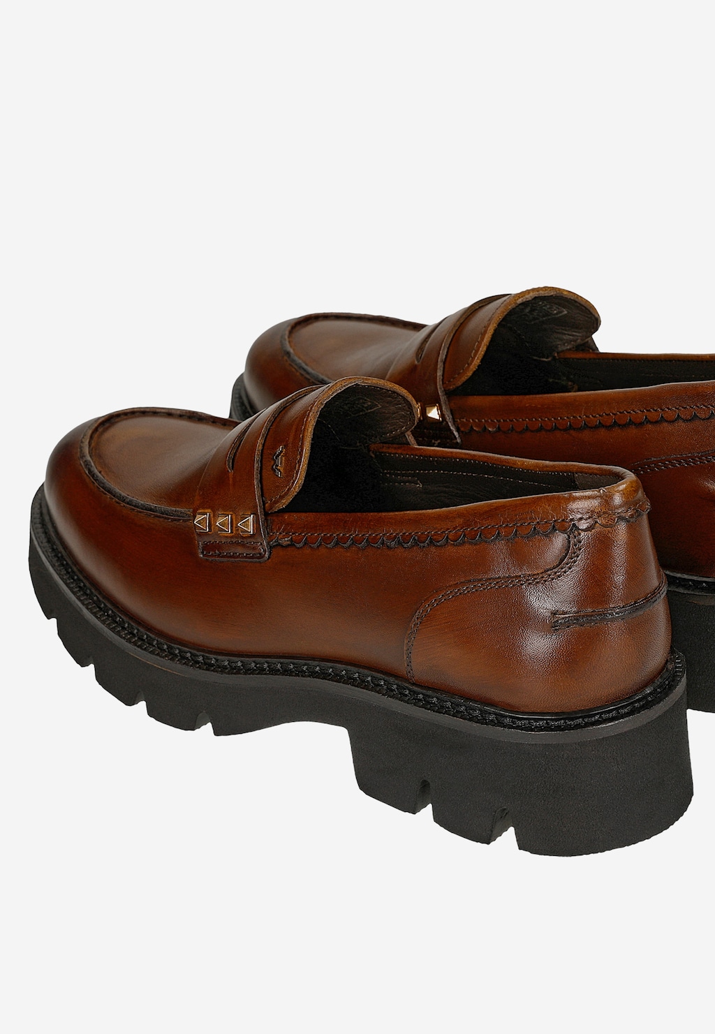 Brązowe skórzane mokasyny damskie z ozdobnymi ćwiekami 46369-52 Widok 7