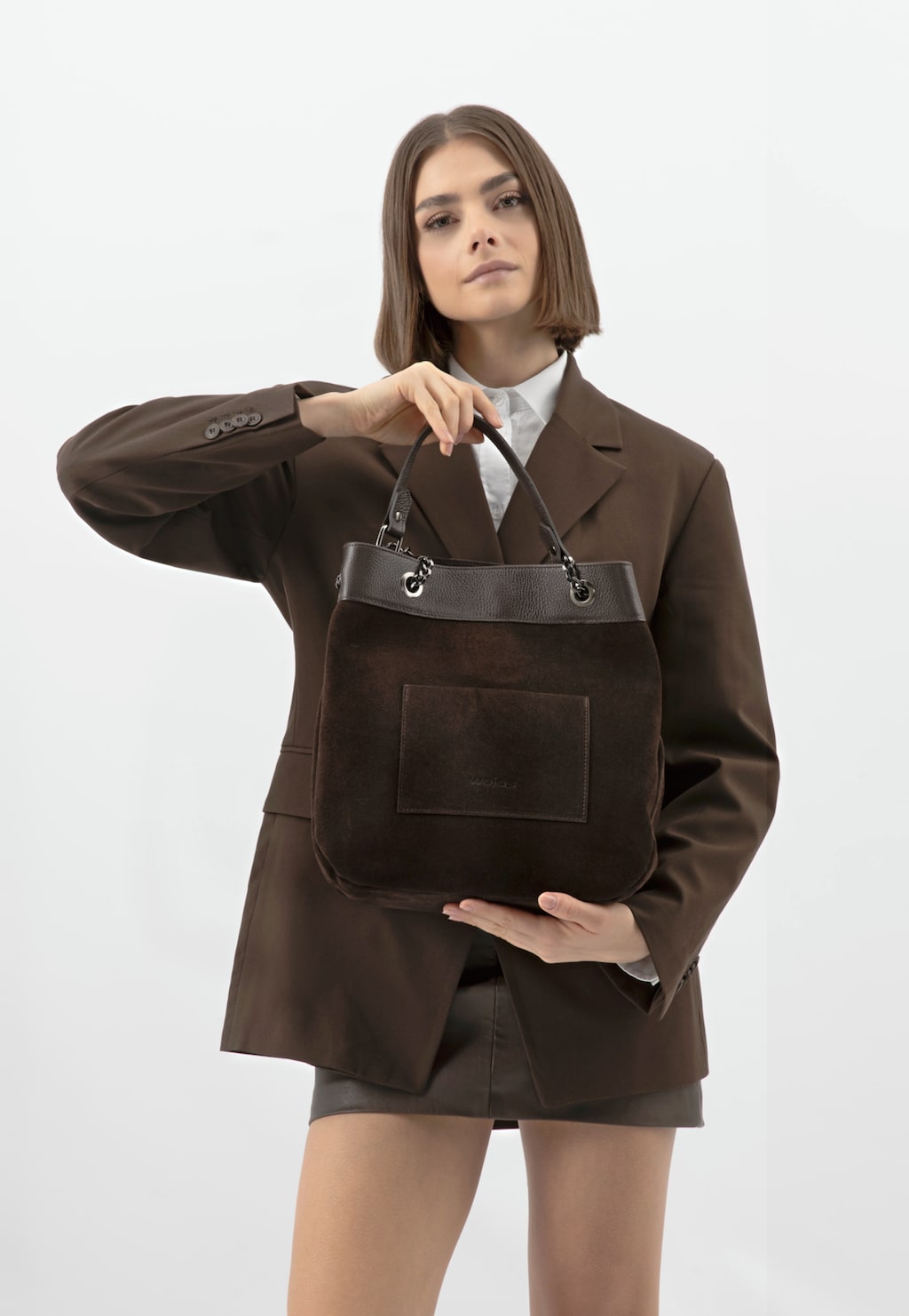 Velká tmavě hnědá dámská kabelka z kombinované kůže 8901-72 Widok 1