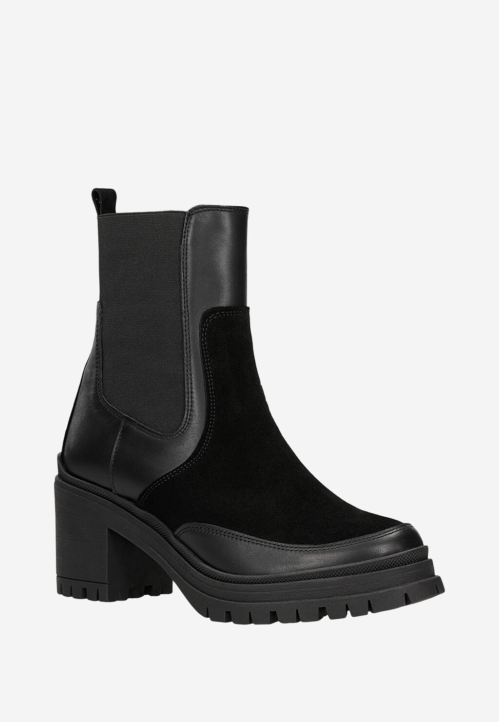 Czarne botki damskie z łączonych skór 55372-71 Widok 3