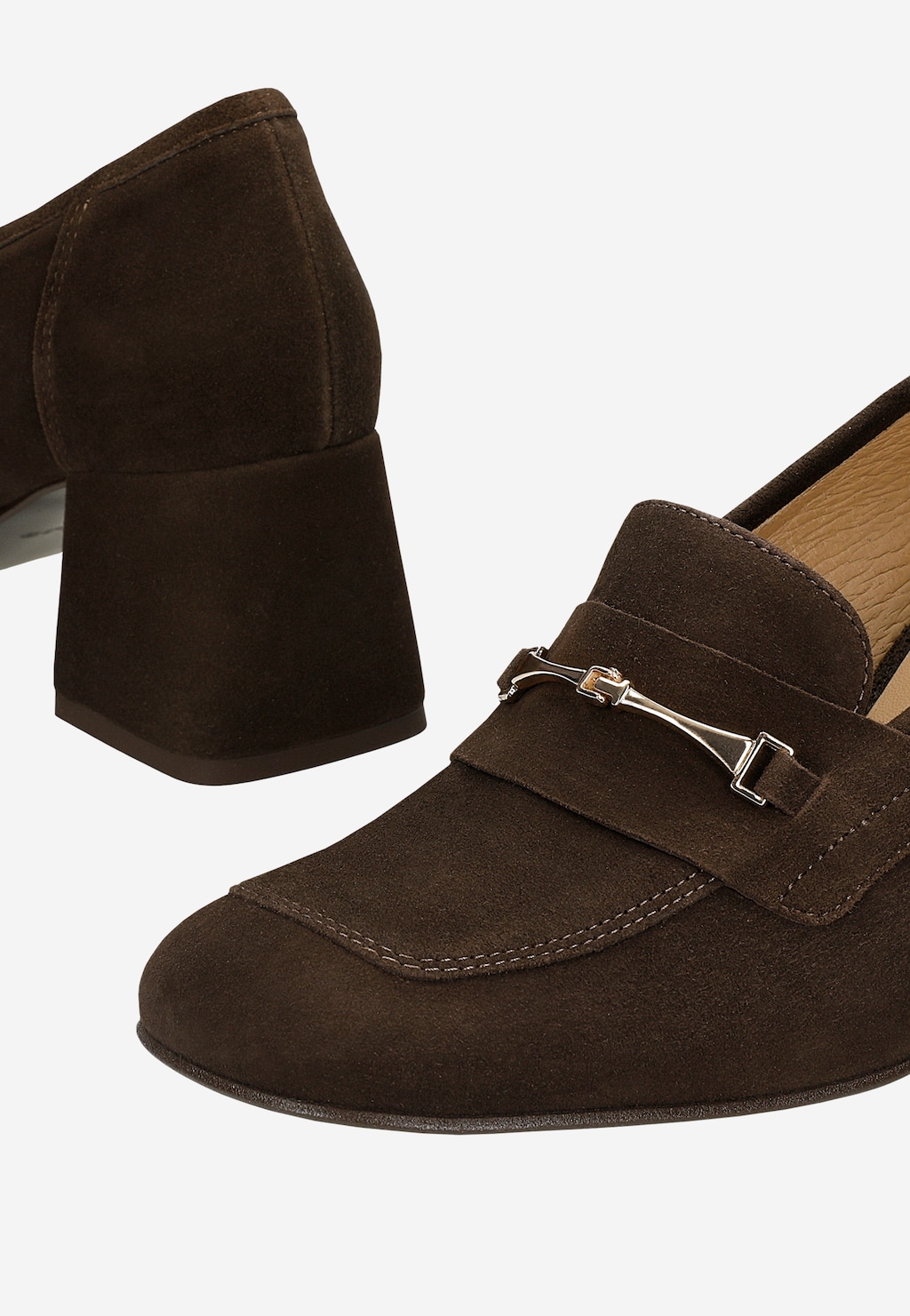 Czekoladowe półbuty na wysokim słupku 46387-62 Widok 7