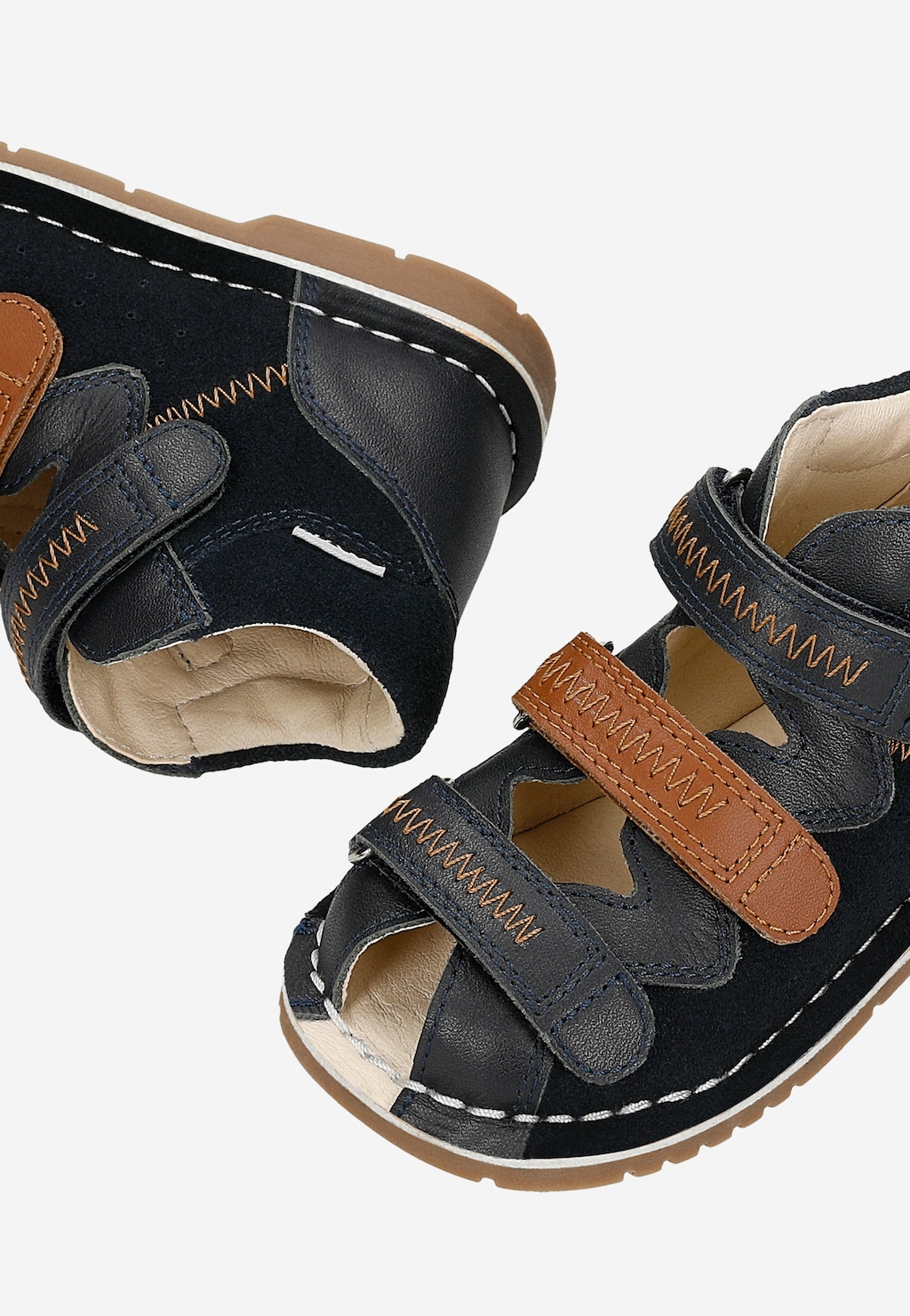 Granatowo-brązowe sandały profilaktyczne z obcasem Thomasa BARTEK 89200-62 Widok 8