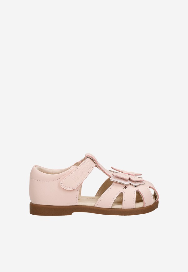 Różowe wizytowe sandały dziewczęce z motylkiem
