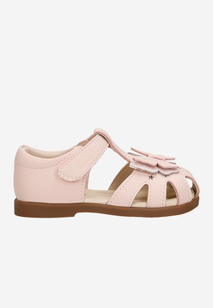Różowe wizytowe sandały dziewczęce z motylkiem