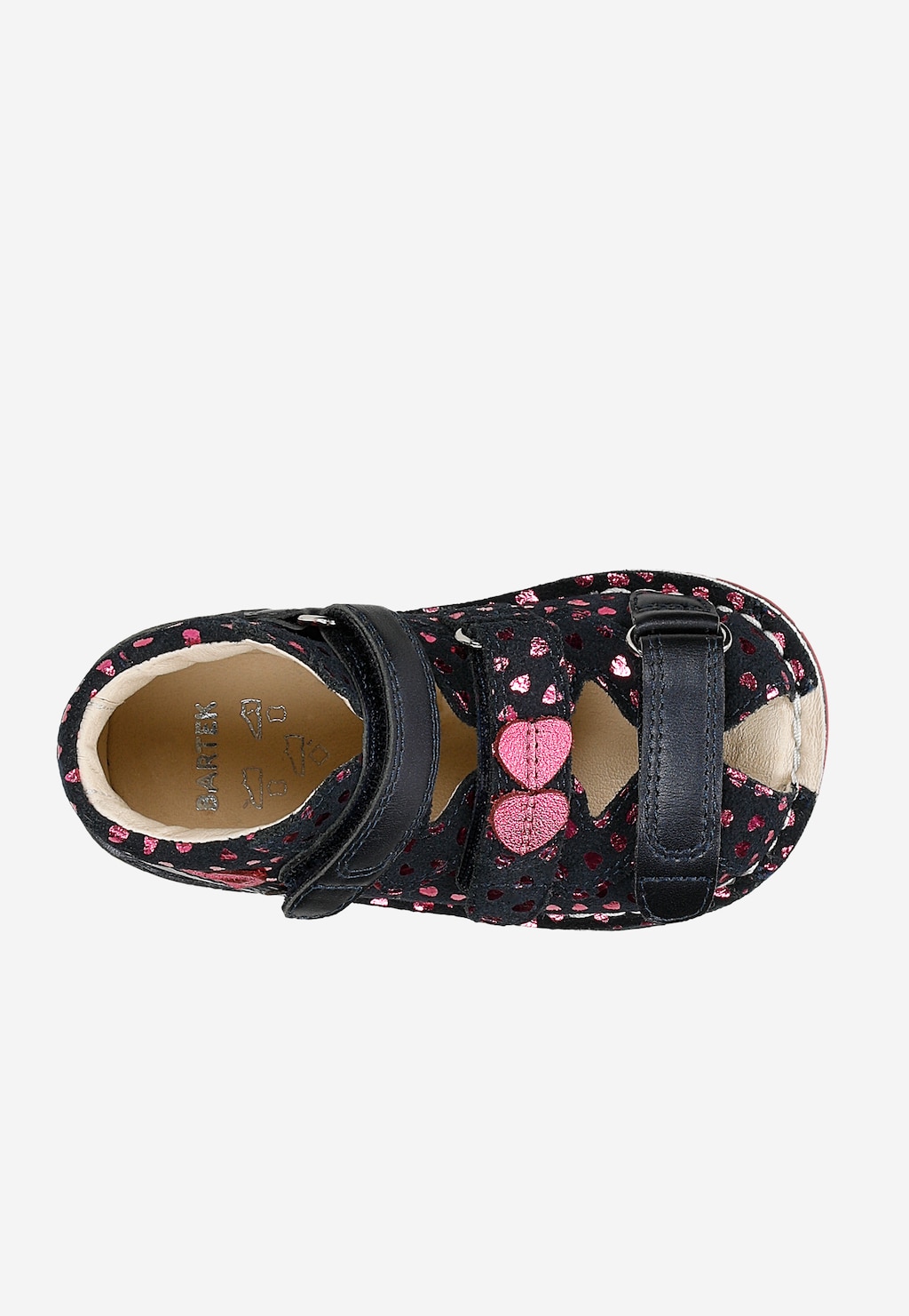 Granatowe sandały profilaktyczne z błyszczącymi serduszkami, obcas Thomasa BARTEK 85500-76 Widok 4