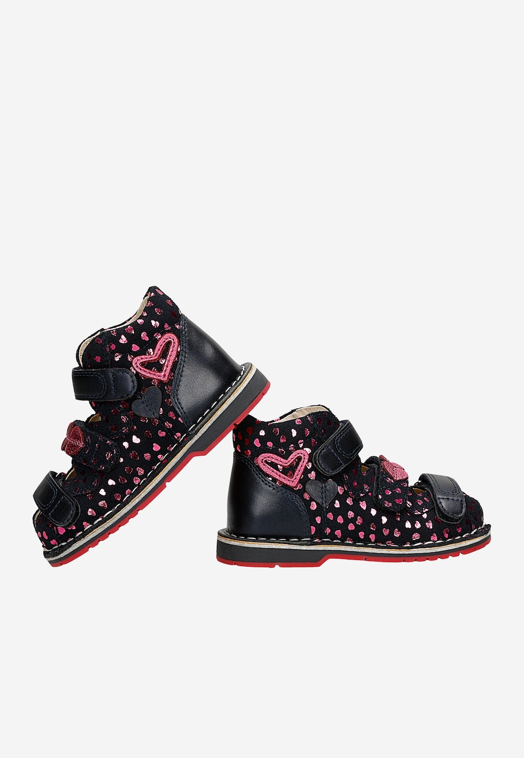 Granatowe sandały profilaktyczne z błyszczącymi serduszkami, obcas Thomasa BARTEK 85500-76 Widok 6