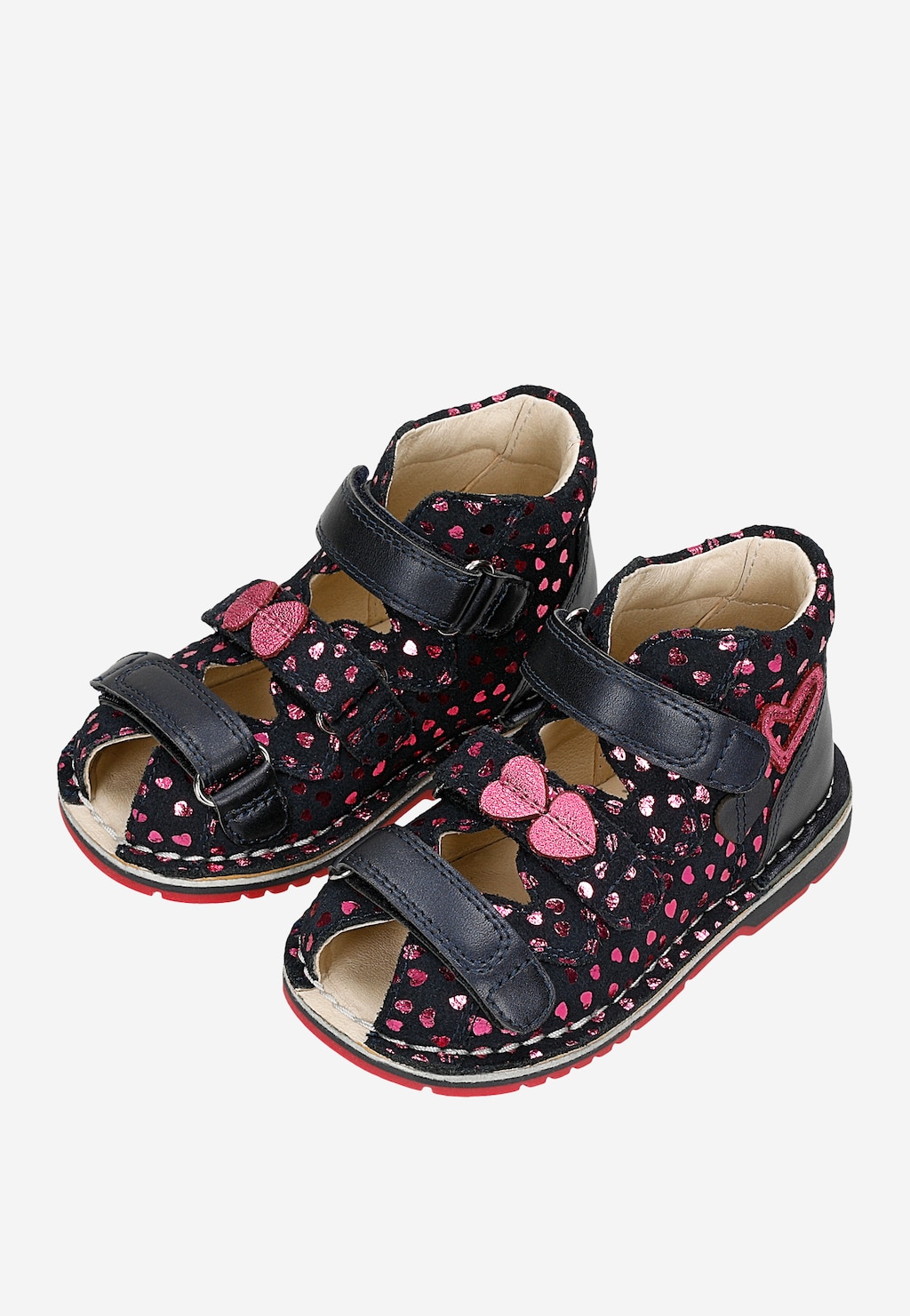 Granatowe sandały profilaktyczne z błyszczącymi serduszkami, obcas Thomasa BARTEK 85500-76 Widok 7