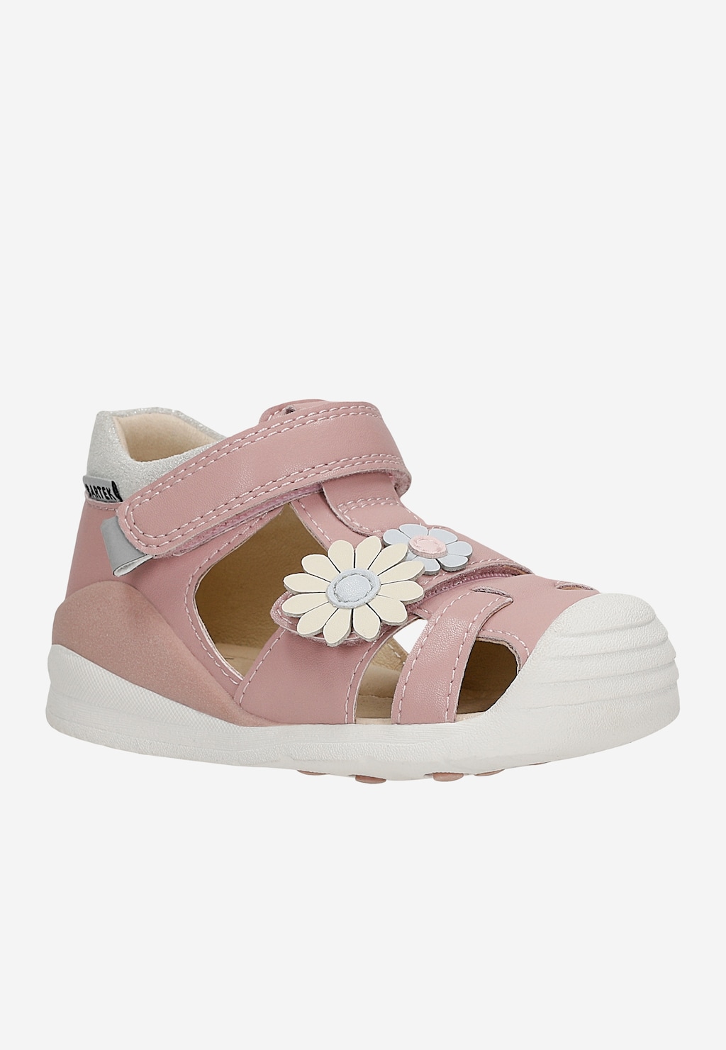 Sandały zabudowane dziewczęce z dwoiny foliowanej z aplikacją w kwiatki BARTEK 84418-55 Widok 2