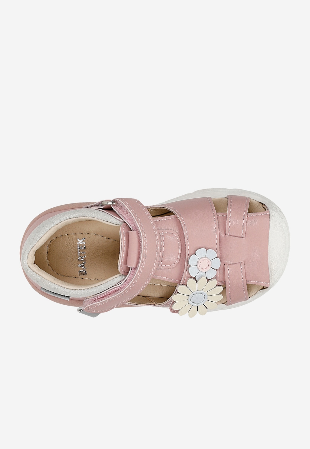 Sandały zabudowane dziewczęce z dwoiny foliowanej z aplikacją w kwiatki BARTEK 84418-55 Widok 4
