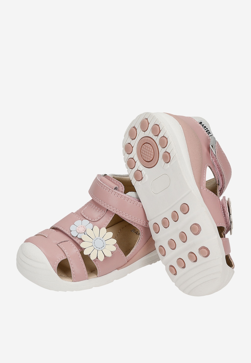 Sandały zabudowane dziewczęce z dwoiny foliowanej z aplikacją w kwiatki BARTEK 84418-55 Widok 7