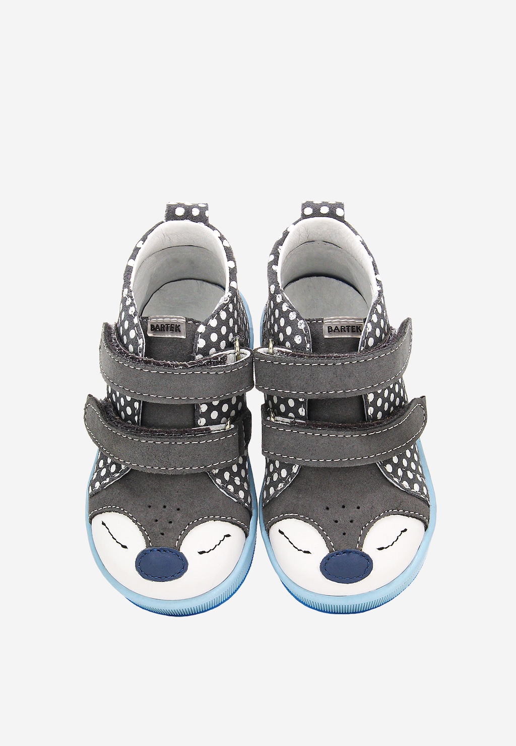 Sivé kotníkové topánky s bodkami a modrou podrážkou BARTEK 13568-08 Widok 7