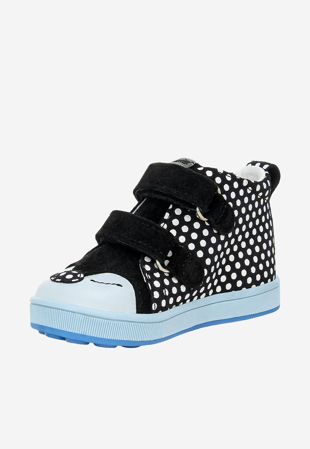 Čierne kotníkové topánky s bielymi bodkami a modrou podrážkou BARTEK 13568-10 Widok 4