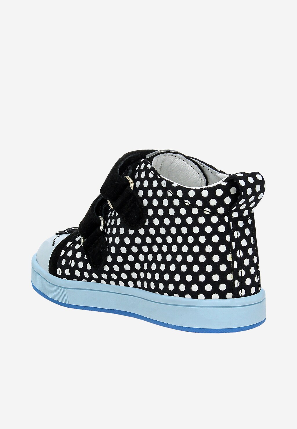 Čierne kotníkové topánky s bielymi bodkami a modrou podrážkou BARTEK 13568-10 Widok 5