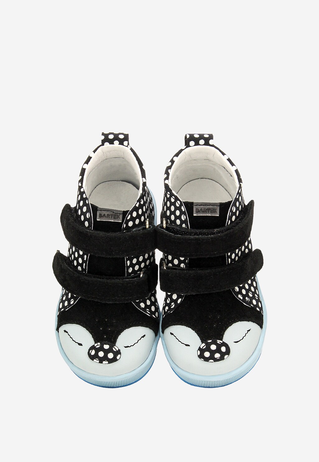 Čierne kotníkové topánky s bielymi bodkami a modrou podrážkou BARTEK 13568-10 Widok 6