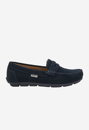 Tmavě modré mokasíny pro chlapce z velurové štípanky BARTEK 87801-66