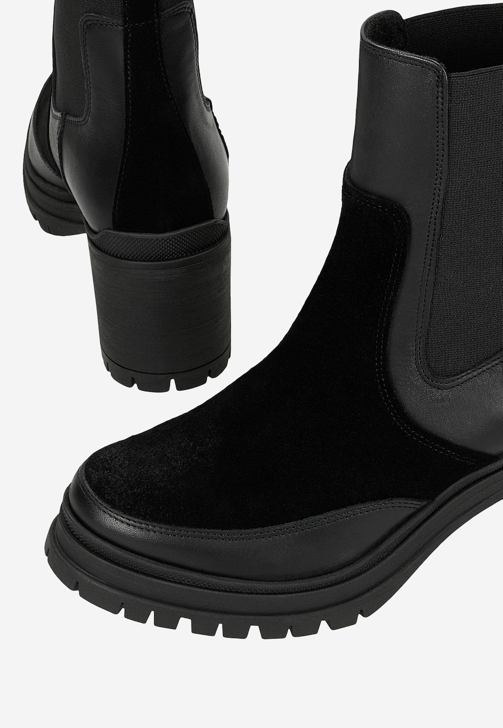 Czarne botki damskie z łączonych skór 55372-71 Widok 7