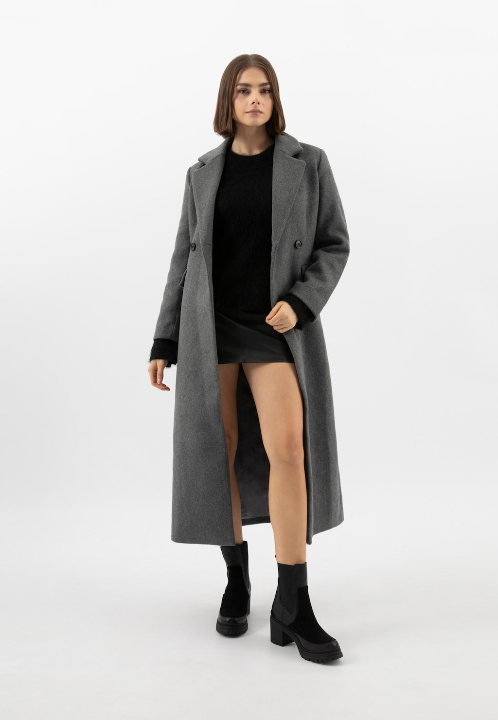 Czarne botki damskie z łączonych skór 55372-71 Widok 9