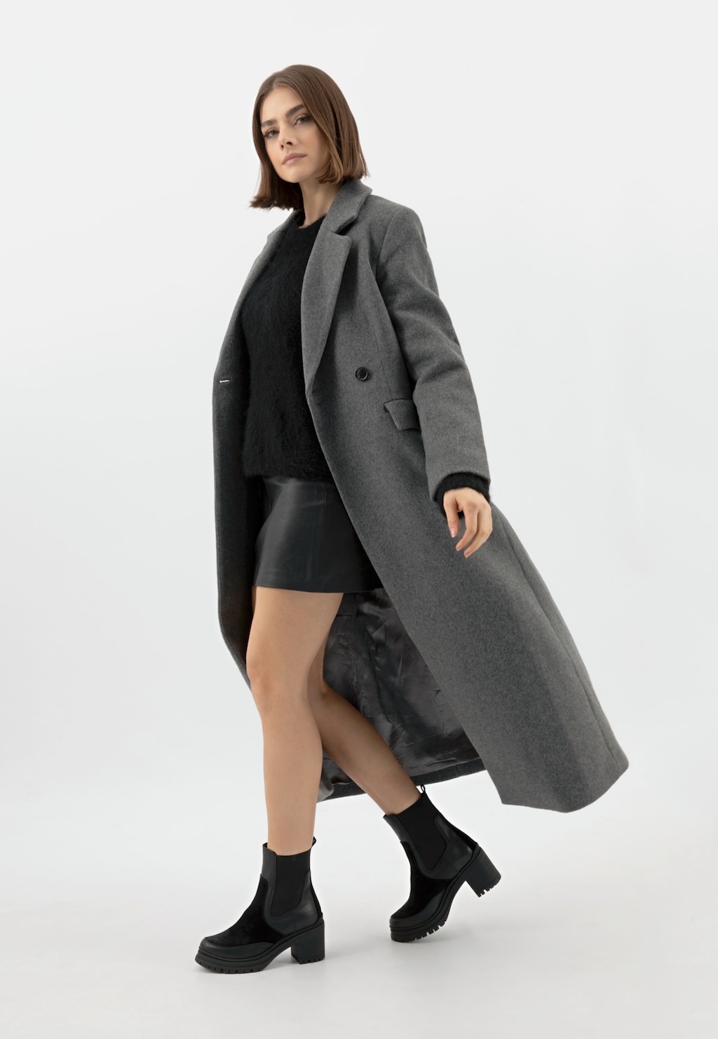 Czarne botki damskie z łączonych skór 55372-71 Widok 1