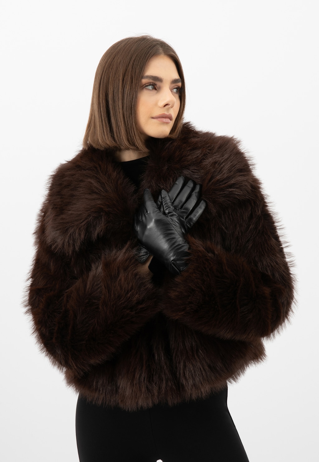 Jednoduché čierne dámske rukavice na zimu 98115-51 Widok 5