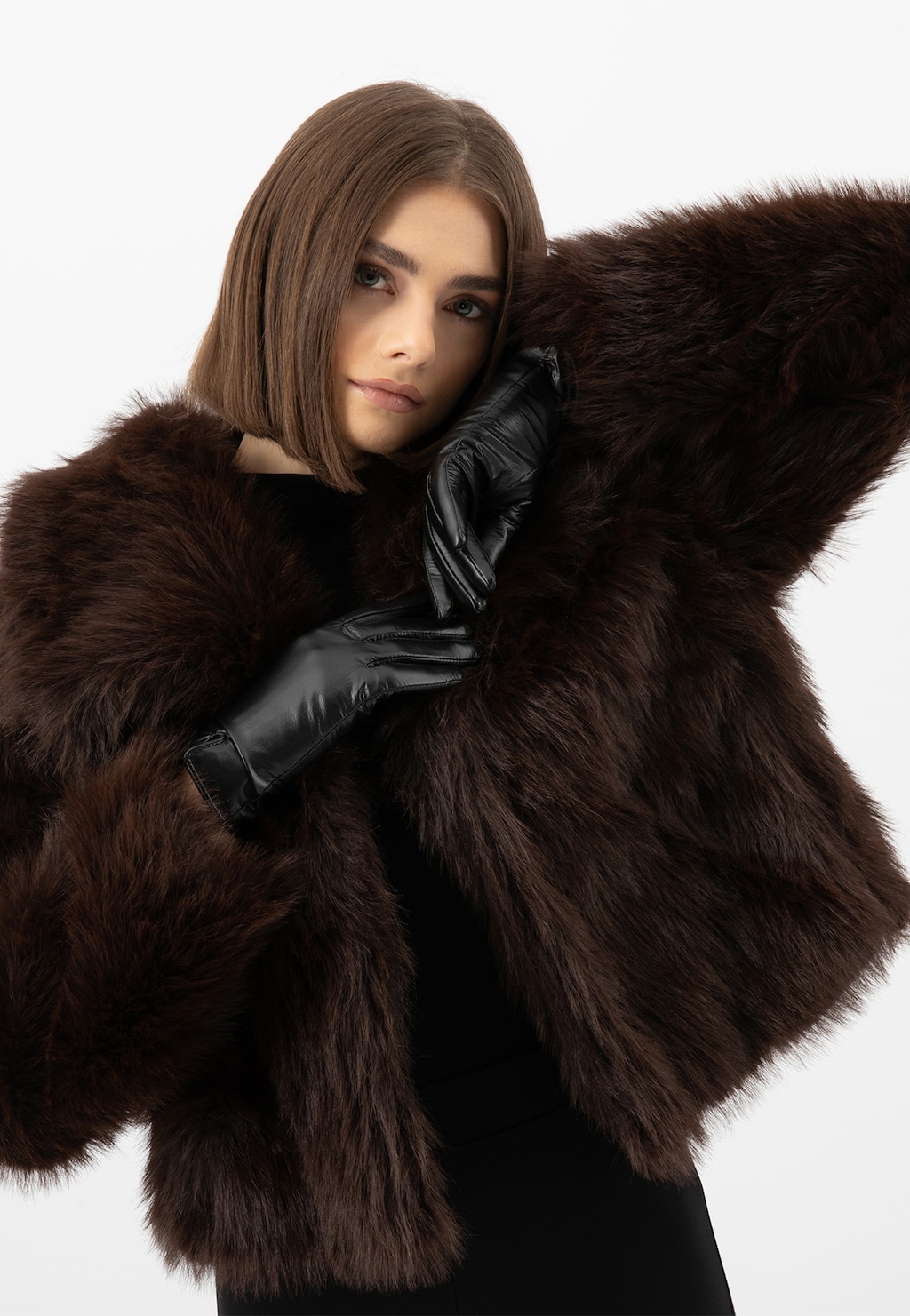 Jednoduché čierne dámske rukavice na zimu 98115-51 Widok 1