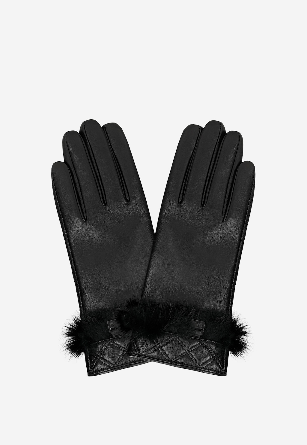 Czarne rękawiczki damskie ze skóry licowej 98120-81 Widok 3