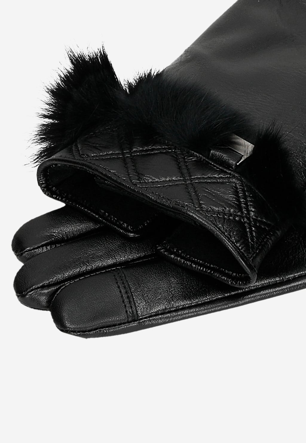 Czarne rękawiczki damskie ze skóry licowej 98120-81 Widok 4