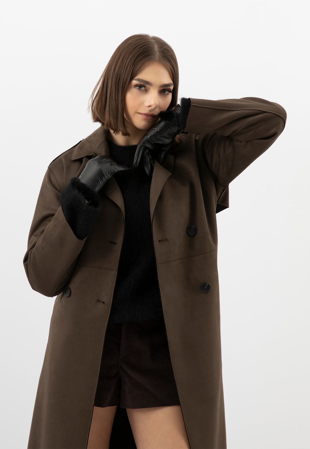 Czarne rękawiczki damskie ze skóry licowej 98120-81 Widok 5