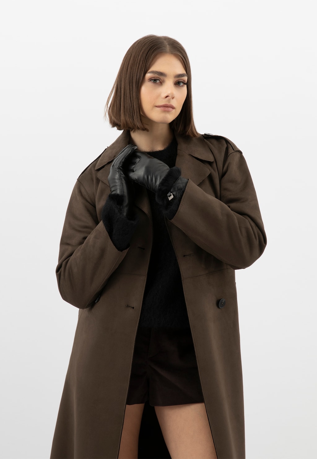 Czarne rękawiczki damskie ze skóry licowej 98120-81 Widok 1