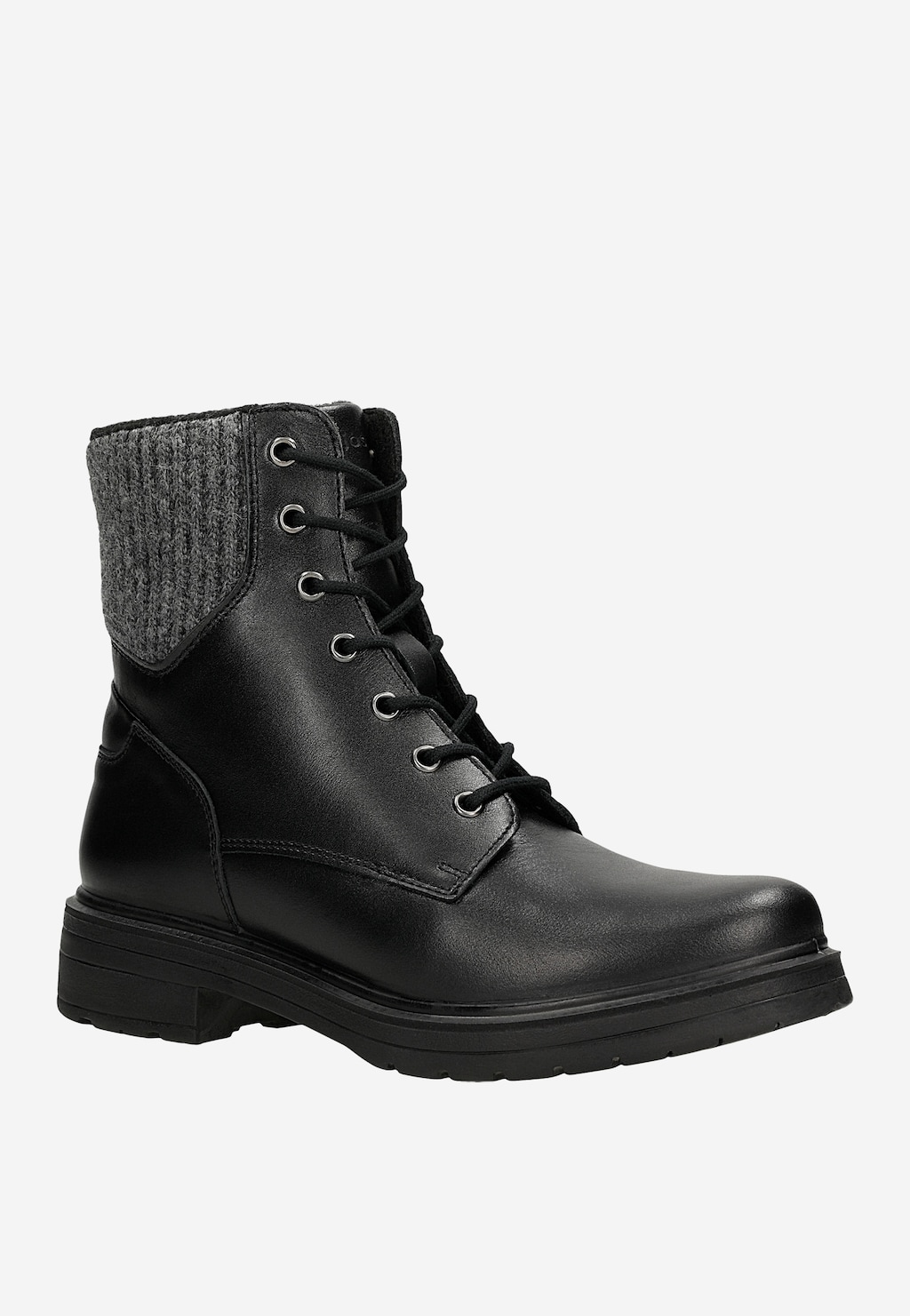 Czarne skórzane workery damskie z szarą skarpetą 64159-81 Widok 2