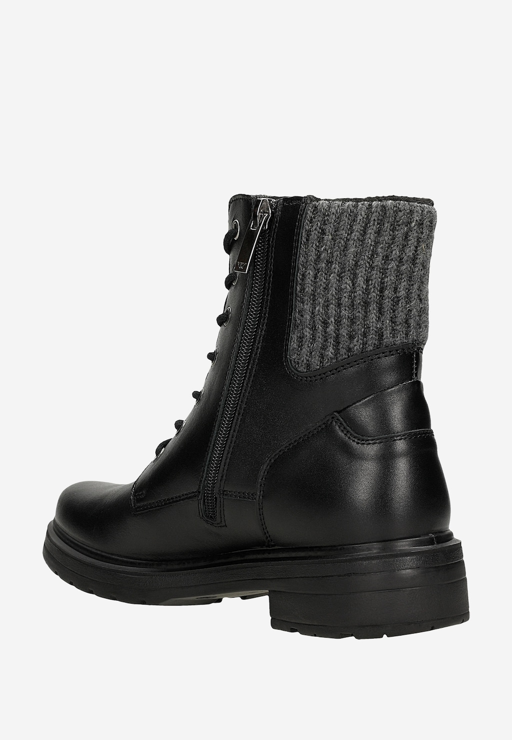 Czarne skórzane workery damskie z szarą skarpetą 64159-81 Widok 3