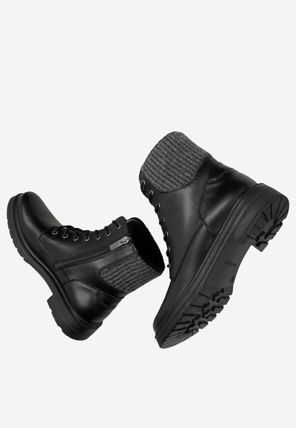 Czarne skórzane workery damskie z szarą skarpetą 64159-81 Widok 6