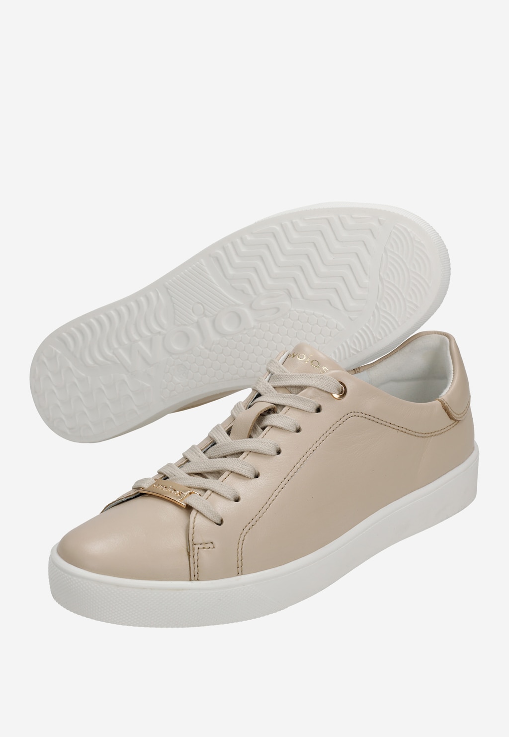 Beżowe skórzane trampki damskie na białej podeszwie 46385-54 Widok 6