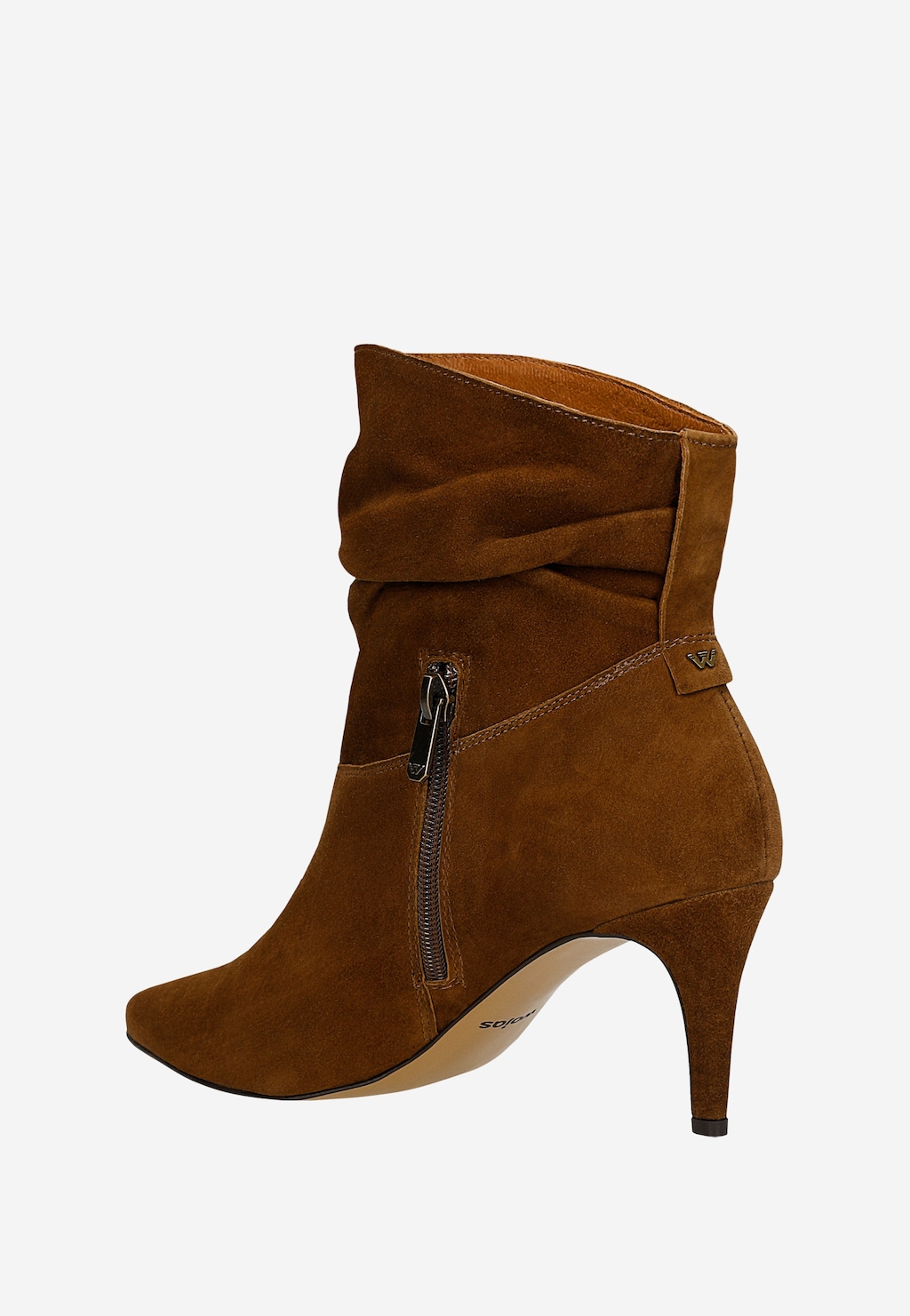 Hnědé nařasené dámské kotníčkové boty na jehlovém podpatku 55375-63 Widok 3