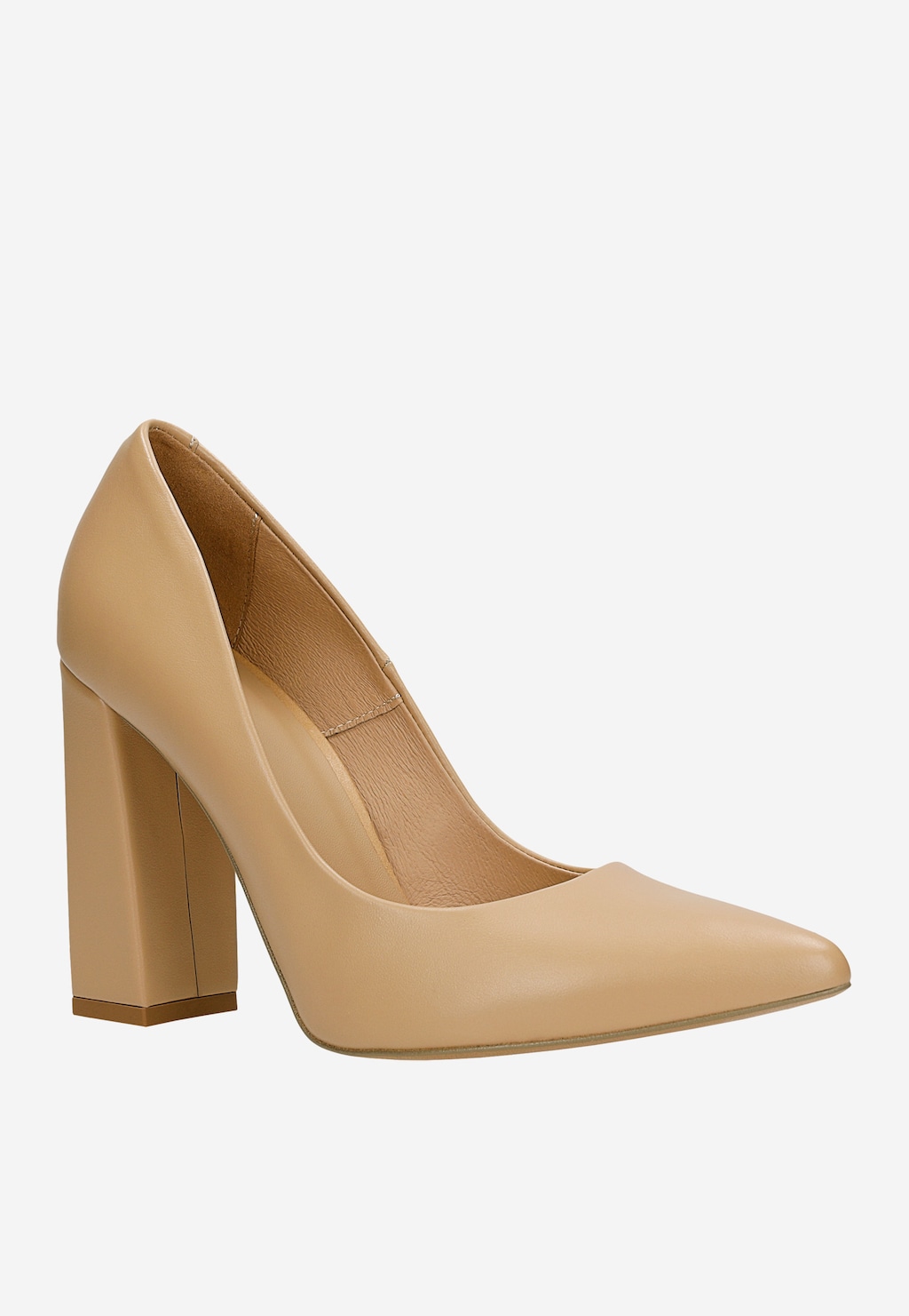 Beżowe skórzane czółenka na wysokim słupku 35039-53 Widok 2
