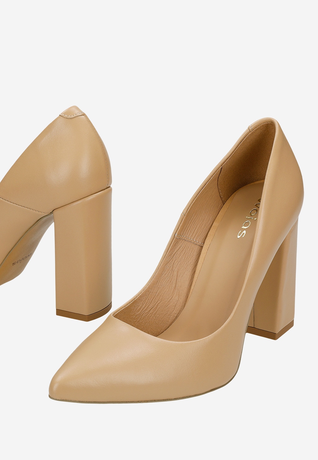 Beżowe skórzane czółenka na wysokim słupku 35039-53 Widok 6