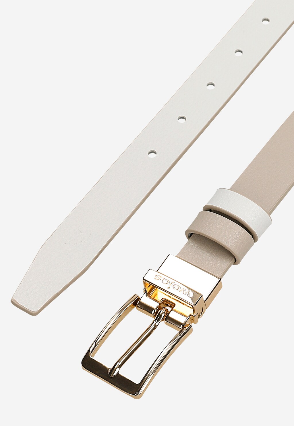Dwustronny biało-beżowy pasek damski skórzany 93102-59 Widok 5