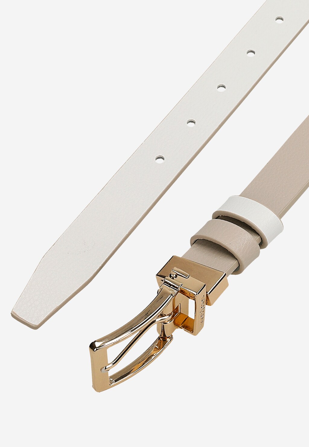 Dwustronny biało-beżowy pasek damski skórzany 93102-59 Widok 6